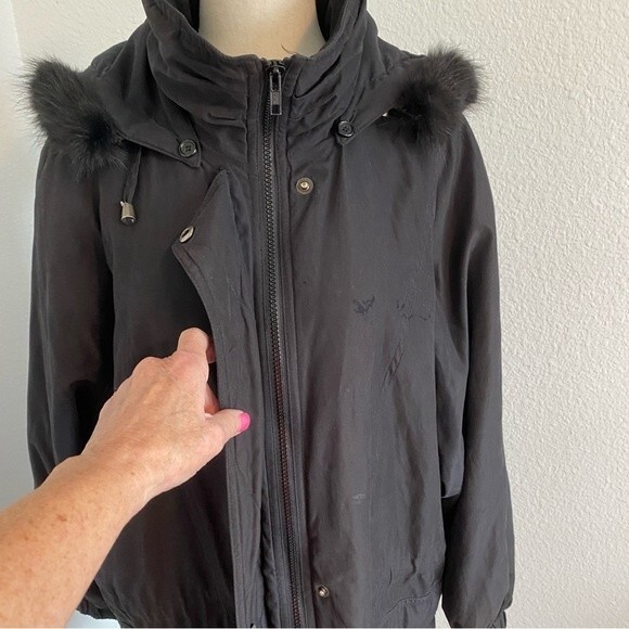 London Fog Black Parka Jacket Coat Fur Trim Removable Hood Zip Snap  M - Picture 6 of 16
